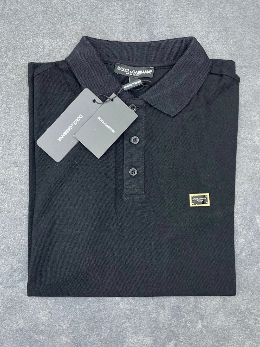Dolce & Gabbana Men’s Black Polo Shirt Logo Plaque- Size Large